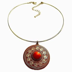 Tribal Gold Tone Circle Tribal Inspired Choker With Enamel Accents Snail Design